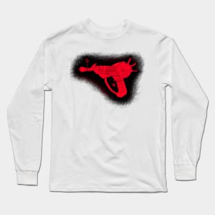 Zombies Red and Black Sketchy Ray Gun on Soft Pink Long Sleeve T-Shirt